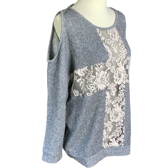 FOREVER 21 gray lace cold shoulder sweatshirt size M - Picture 5 of 11